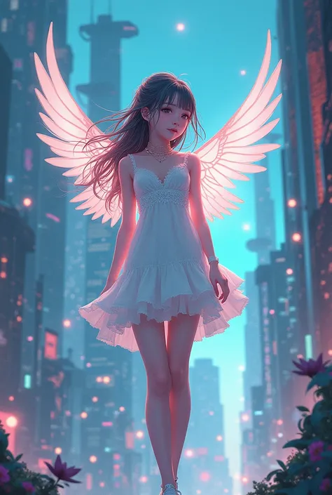 Angel girl cyber anime white 2d