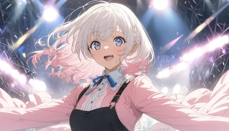 Overall image、 fantastic scenery、microphoneに手をさし伸ばして歌う、目を閉じて songs、microphoneに向かって歌う、Sing passionately、 look into the distance and sing 、Reach out and sing 、White Hair、Pink hair tips、White Hair、solo、白い short hair、 songs、Idol、 short hair、 short hair 、 bob h...