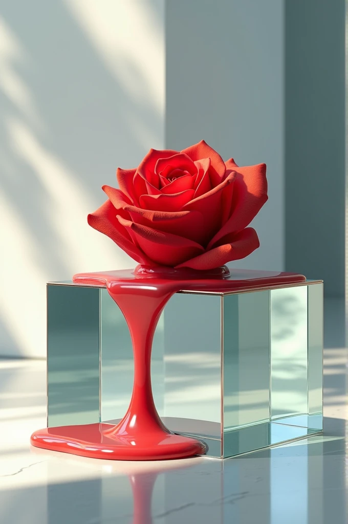 A red rose melting on a glass table 