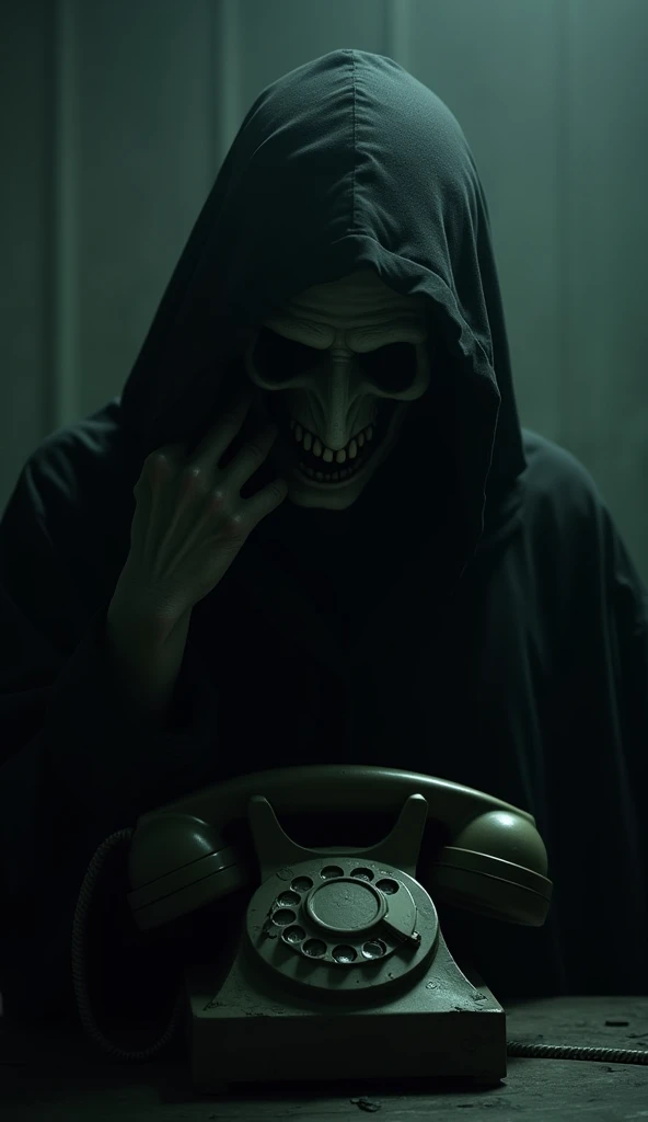 Creepy Whisper A shadowy figure speaking through the phone, only the mouth partially visible