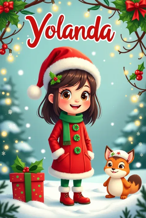 Christmas cartoon image with the name of Yolanda written in Christmas letters