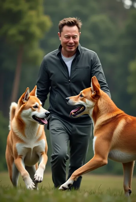 Elon musk training a shibu inu and a dingo