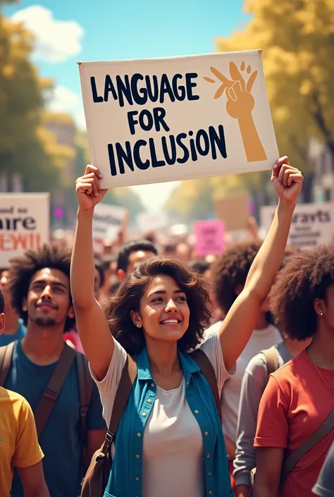  An image with signs containing the text "language for inclusion "