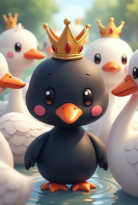 Chibi cartoon
Black Swan Doll
Put on a queen crown
Beautiful, prominent among the white swan dolls
Japanese Anime Picture Style