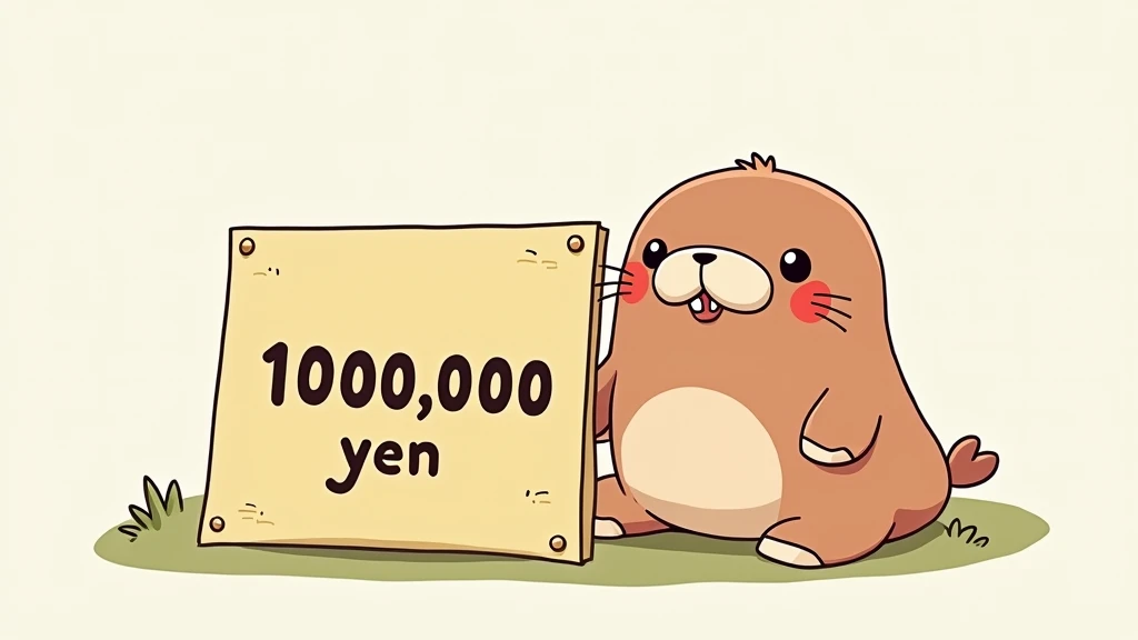 1,000,There is a panel with 000 yen written on it。 cute illustration of a walrus next to it