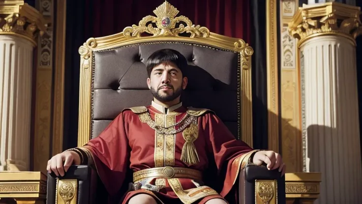 Roman emperor sitting a throne, realistic cartoon 1th century AC