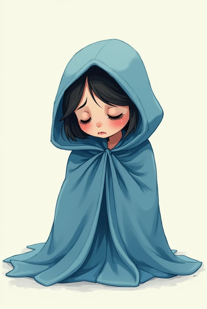  Creates an image of the following : sadness, wrapped in her blue cloak ,  sighed .
 —Sometimes its good to cry , happiness.  People need time to understand what theyre feeling. Make it animated like a cartoon 