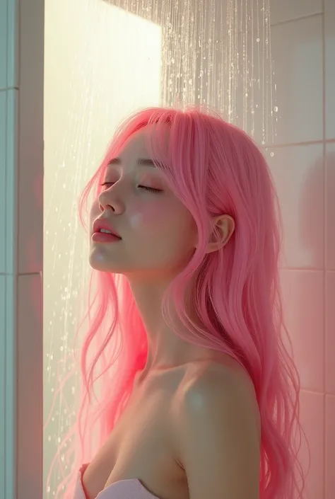 Pink hair girl in the shower