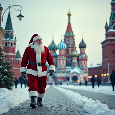  high quality ,  8k Ultra HD, Santa Claus walks along Red Square in Moscow