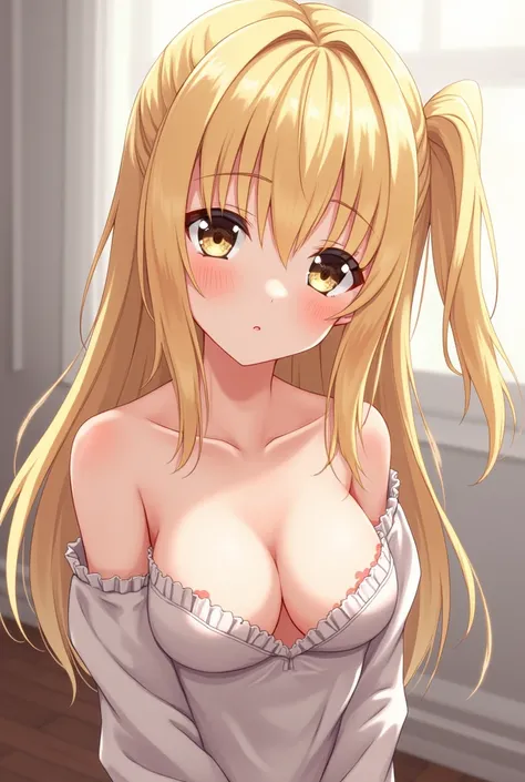 Blonde anime girl showing her breasts without clothes