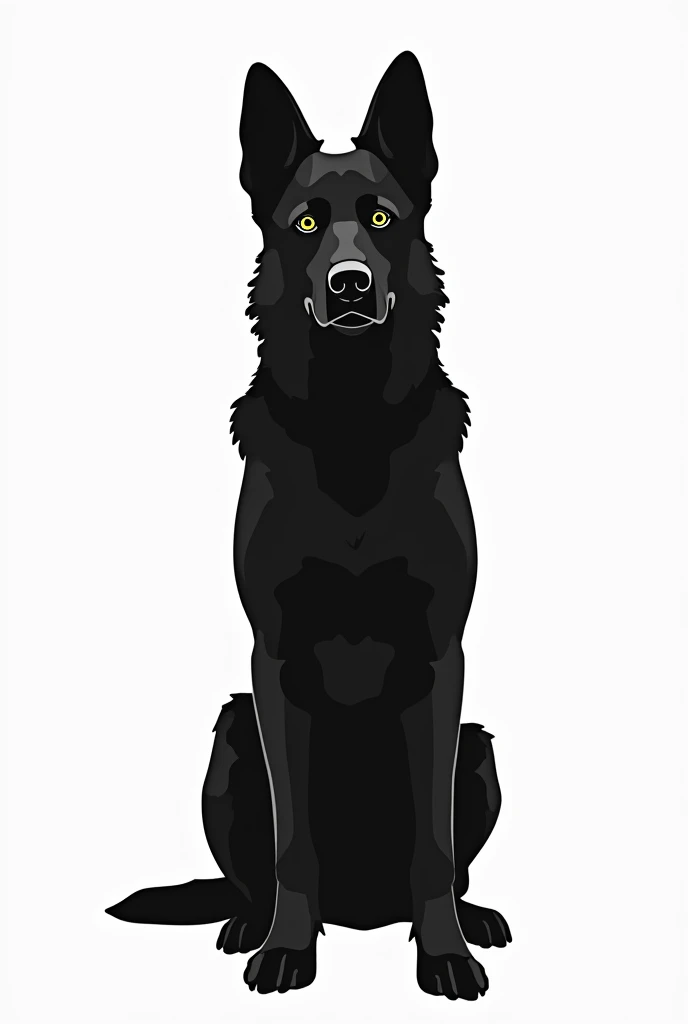 Silhouette of a German shepherd, Type black and white drawing in 2d and that you are looking at the front
