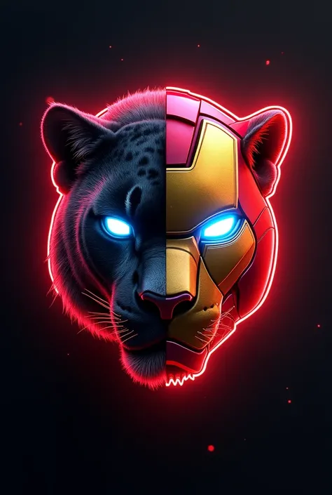  Neon-style 3d bubble sign reads   "IA Metamorphosis "
Visual concept:   A logo with the central image of a wild animal   (Like a panther or lion  )   that merges with the helmet of a Marvel superhero  , like Iron Man. La transición del animal a la armadur...