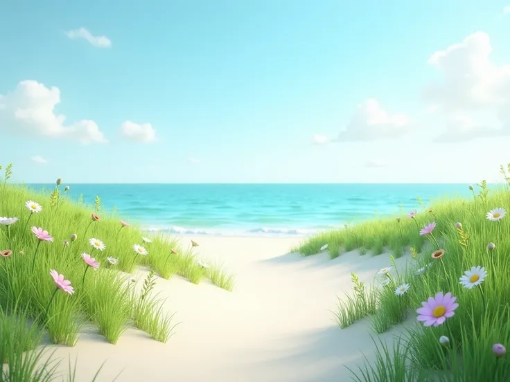 make a background by the beach ,  but a little grass expanse around the beach