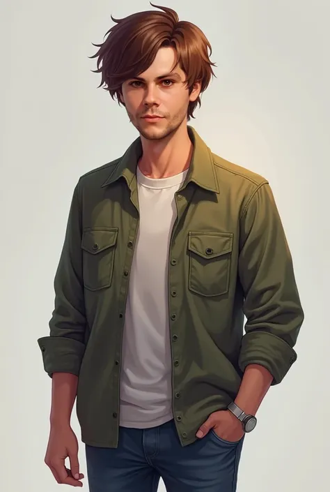 man, 25 years,  brown hair , casual clothes, half body, ((realistic)), ((8k))