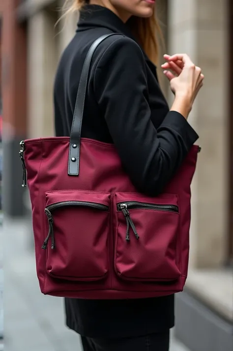 Moral Totto in red wine color combined with black with five pockets in canvas material
