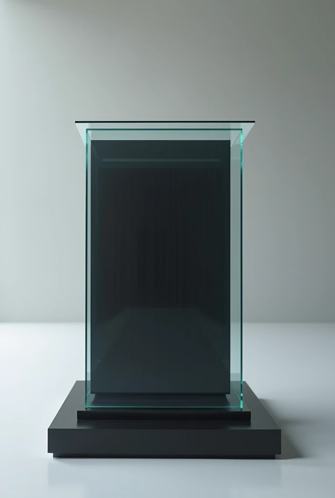 A black wooden podium that is the base with glass in front and glass on the top 