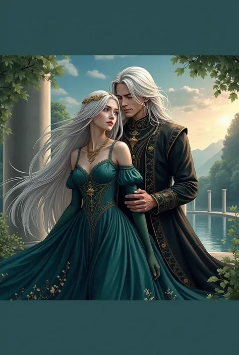  The Beautiful Swallow.  girl with long white hair,Beautiful Kunzite. / Malachite.  man with long white hair, European view of the stands ,  beautiful girl ,  beautiful skin ,Beautiful Body,green eyes ,naked. Anime style