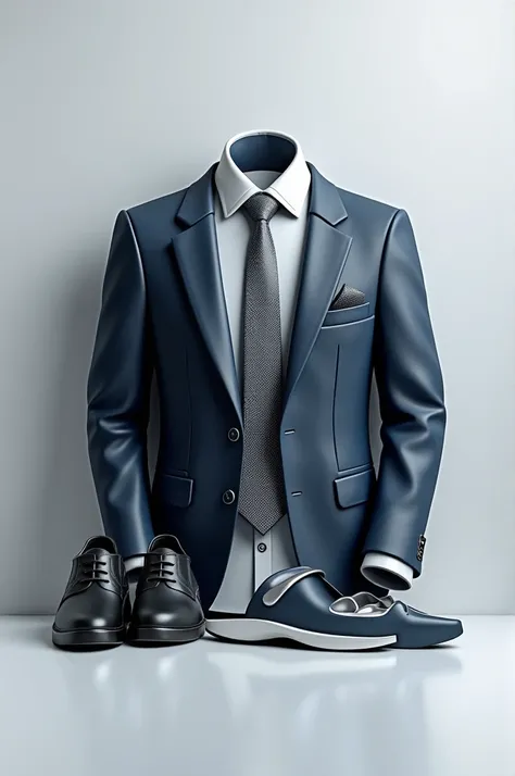 **Prompt in English:**  
"Create a 3D stylized logo for a men’s clothing store that combines casual and formal elements. The design should convey elegance and versatility, using a color scheme such as black, navy blue, and silver, with touches of white. In...