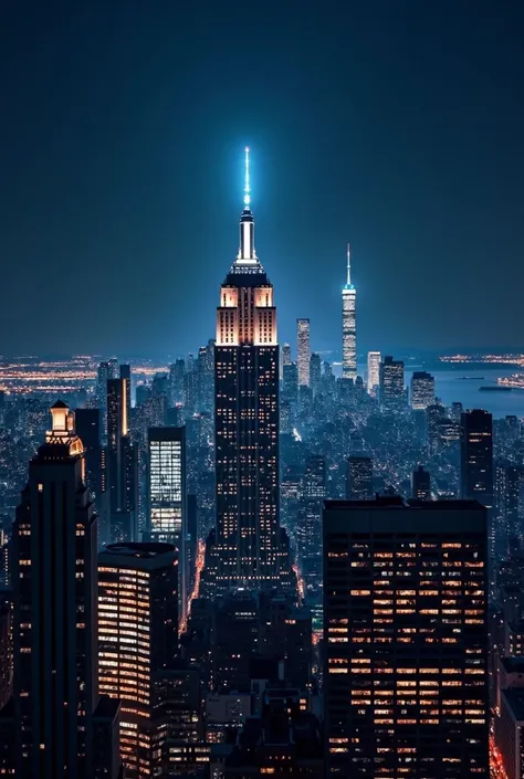 Night view of New York skyscrapers