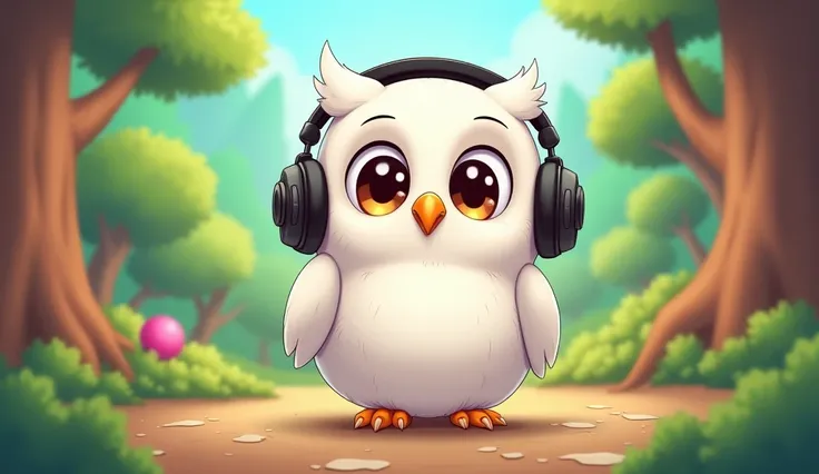 This is a cartoon version. Its a white-feathered owl wearing headphones on its head.