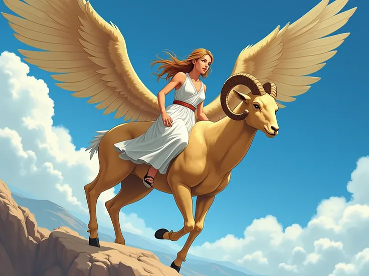  make me an anime-style image of Hele and Frixo ,  the brothers from Greek mythology who escaped in the winged golden ram.  making Hele and Frixo teenagers ,  both dressed in ancient Greek clothing , leaving Frixo shirtless ,  revealing his bare torso , wh...