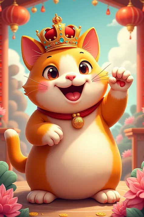 Cartoon fortune cat with crown