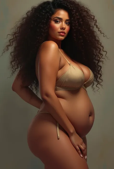 Sexy light skin girl with curly hair and a big butt and massive boobs with an hourglass figure