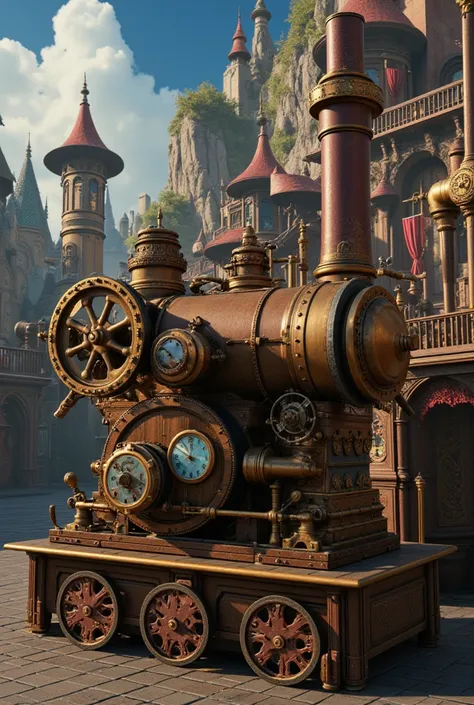 Falling in love with a steampunk worldview,An overwhelming steam engine,( top quality, masterpiece,  Photorealistic,  Details:1.2), 超 Details, Magical, Celebration