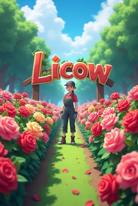 a beautiful rose garden with the name Licow and Trainer
 written 