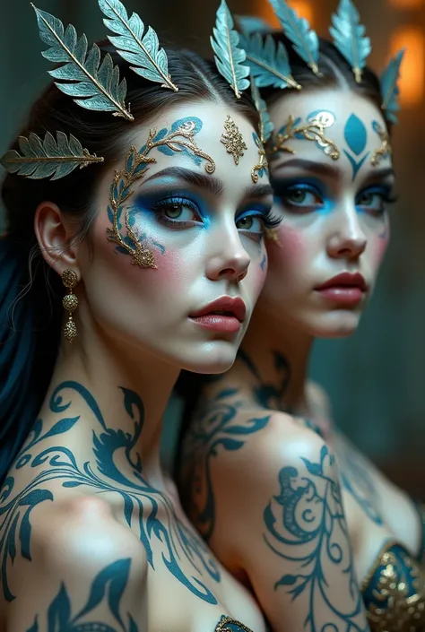 Womens makeup ideas inspired by Greek mythology and combined with the circus style of Cirque du Soleil
