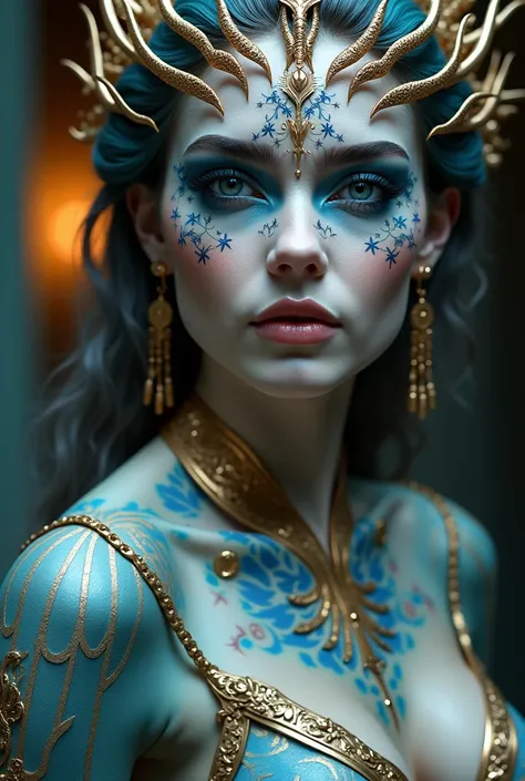 Womens makeup ideas inspired by Greek mythology and combined with the circus style of Cirque du Soleil
