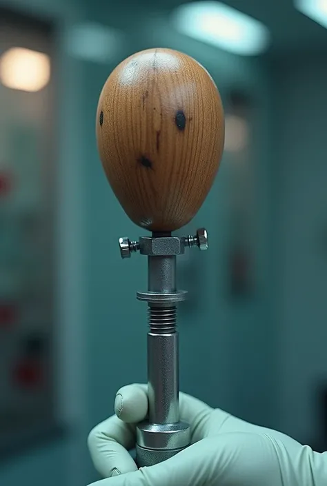 The wooden head so cool is used in medicine and the handle is made of steel. There is a force measuring device.