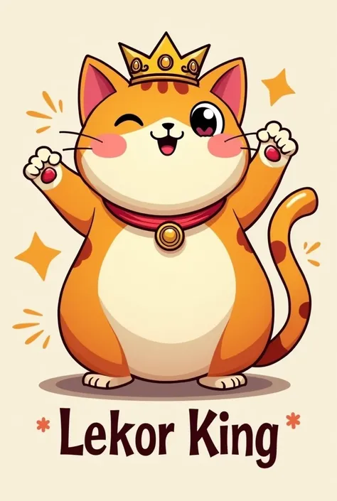 Cartoon fortune cat with crown add wording lekor king