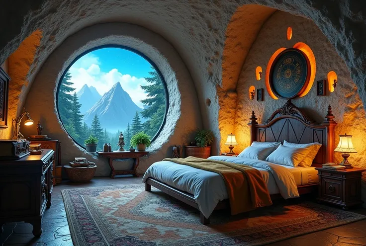  When opening the door to Ramandus bedroom, ,  the visitor is greeted by a cozy atmosphere that mixes the warmth of the dwarf tradition with the arcane sophistication . The ceiling,  in the shape of a dome ,  imitates the vault of a natural cave ,  with em...