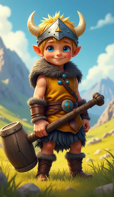 Create an ultra-realistic depiction of Bobby, the young and courageous barbarian from Dungeons & Dragons. Bobby appears as a sturdy, energetic boy with a slightly tanned complexion, his face bright with freckles and a contagious smile that captures his you...