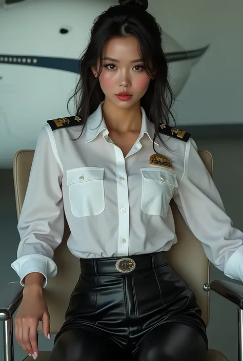 （（（（Airline stewardess））））,（（（Airline stewardess，Airline stewardess帽，Airline stewardess发型）））、( realistic photo : 1.2),  sexy and hot Chinese mixed race girl poses in a sexy dynamic position. Original portrait photography ,  ultra-realistic and detailed fac...