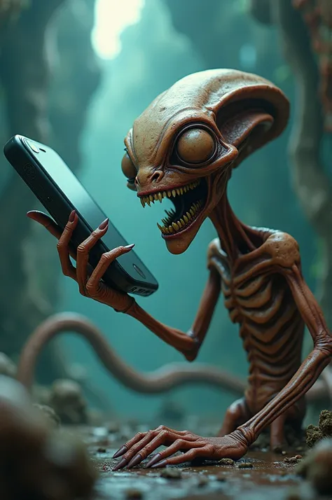 Terrifying alien talking with a two-meter-long iPhone, ANIMATED CHARACTER