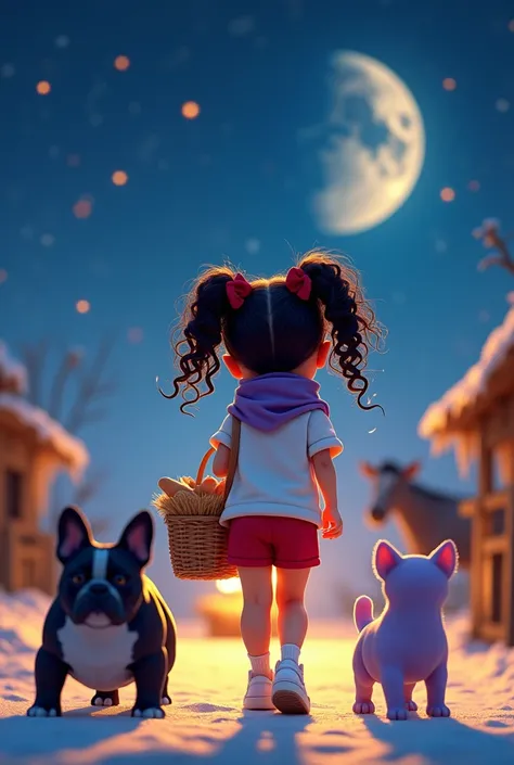 The scene is inspired by Disney Pixar movies, posters and 3D characters, in high quality and high resolution. A  girl, wearing a lilac scarf, a white t-shirt, very short red shorts, white socks and white sneakers, she has long curly hair tied in two ponyta...