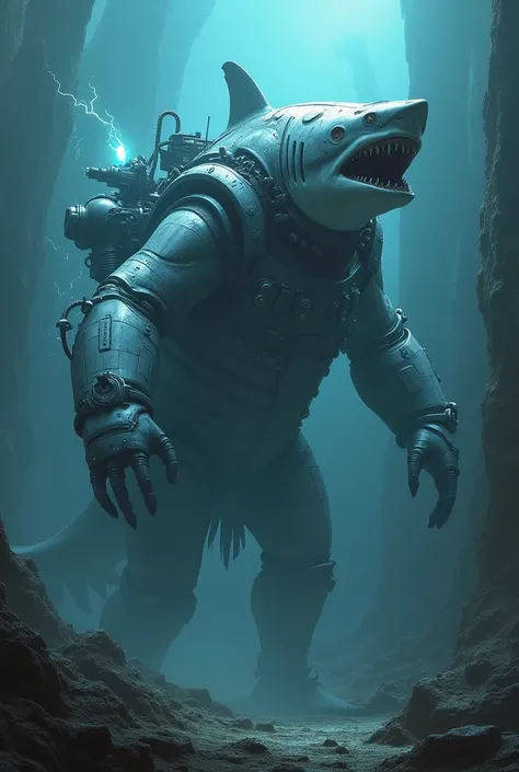 
4. Shark Iron Man - A massive shark with streamlined armor, glowing fins, and a plasma cannon mounted on its back.