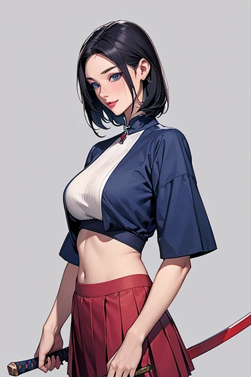 最 high image quality, masterpiece, 4K,  high image quality,  super high resolution,  of the prairie , CG drawing（ one cool adult female swordsman ） Hair、 black hair、Hairstyle、 straight、Bob。 Tall、 slender 、（Sexually、Attractive body）
 （ open the front of my ...