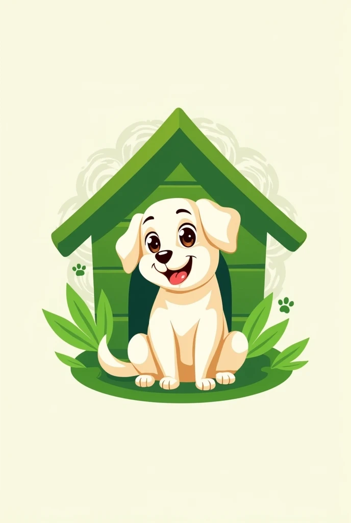 A logo for pet spa the green dog house and dog in the house 