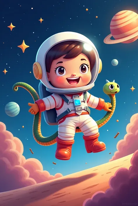 please help me generate one cartoon mascot with astronaut and snake