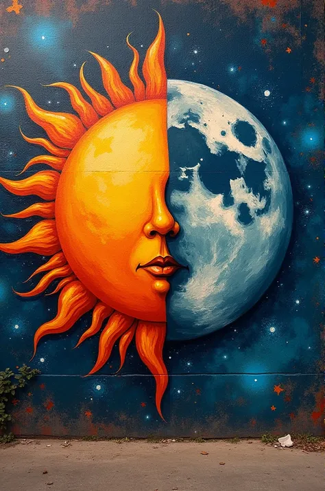  A wall with the sun and the moon together,Picados 