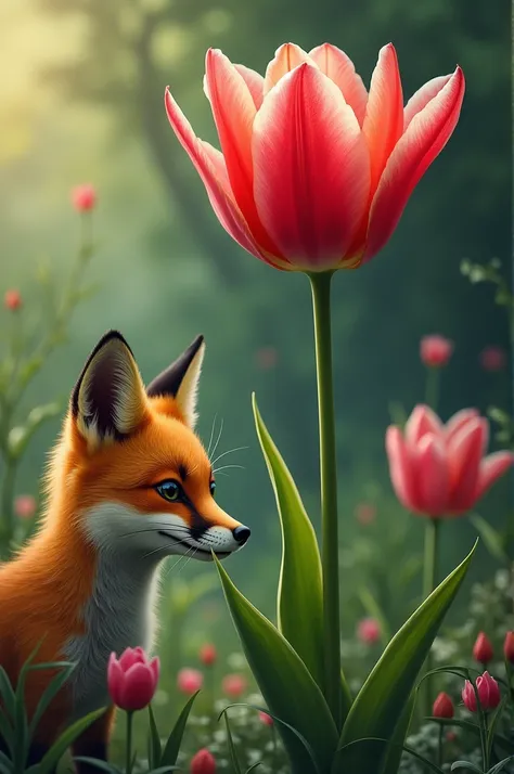 Tulip flower and fox
