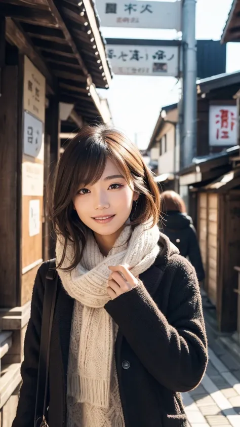 highest quality、genuine、Super detailed、finely、High resolution、8k wallpaper、one beautiful japanese woman Walking  through the scramble intersection.、light brown disheveled hair、sharp focus、perfect dynamic composition、beautiful and detailed eyes、thin short h...