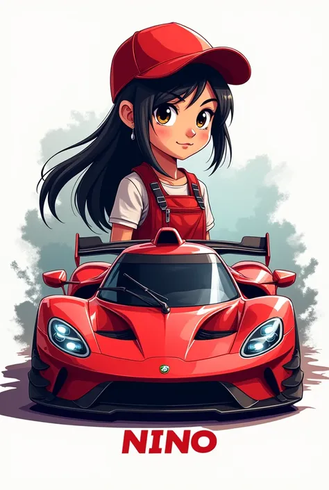  Workshop logo with a red race car and a girl,  with the name of "NINO " 
in Spanish