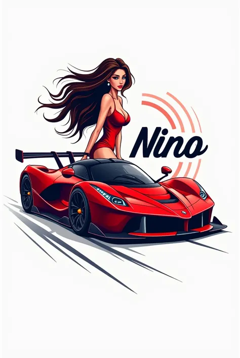 Logo for auto repair shop with a red race car and a sexy girl
 With the name of "NINO " 
in Spanish