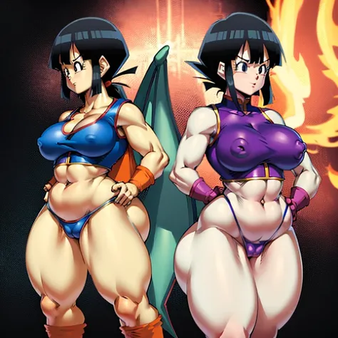 (Chi-chi dragon ball) ,  super busty , super big ass , super peirnas ,  transparent clothing , super short clothes , huge nipples , exposed legs, back and hips, marked ass and huge , super tetas , bikini, vagina