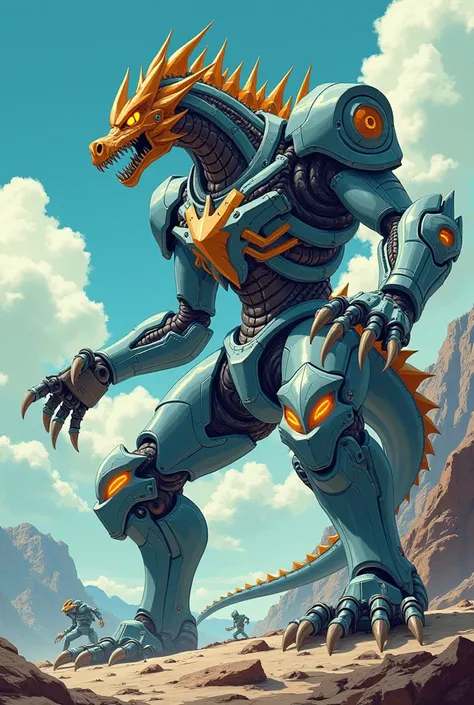 Hand-drawn anime style, 80s anime style, cyborg beast battle machine, High-tech, giant Asian Sea dragon, full body.
