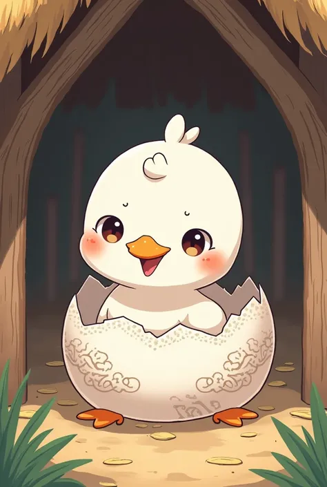 Chibi cartoon
White Swan Balls
Beautiful patterns
Hatching from the egg
In the chicken coop
Japanese Anime Picture Style